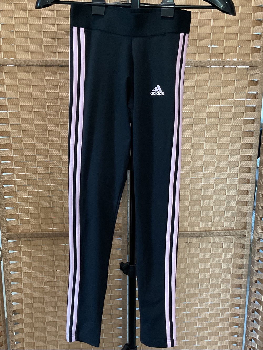 adidas Black Leggings with Light Pink Triple Stripes